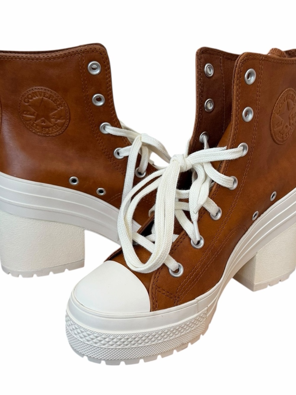 Converse Chuck 70 De Luxe Heel Cognac Brown Platform Bootie Heels NWOB Size 8.5 - Picture 2 of 11